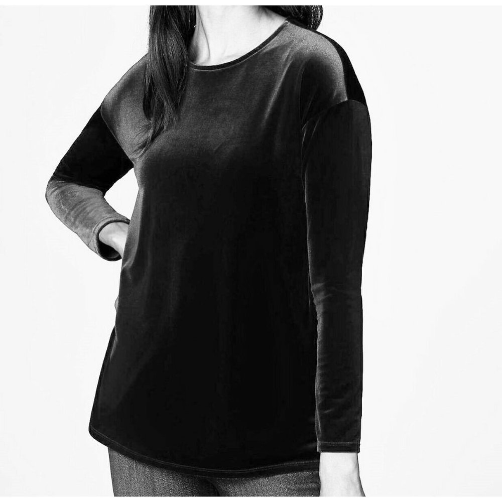 J Jill Top Black Pullover Tunic  2X Velvet A-Line NEW Hi-Low Hem Relaxed Fit